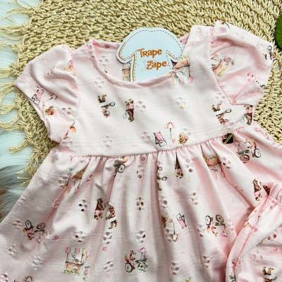 Vestido em Lese e Calcinha Bichinhos - Rosa